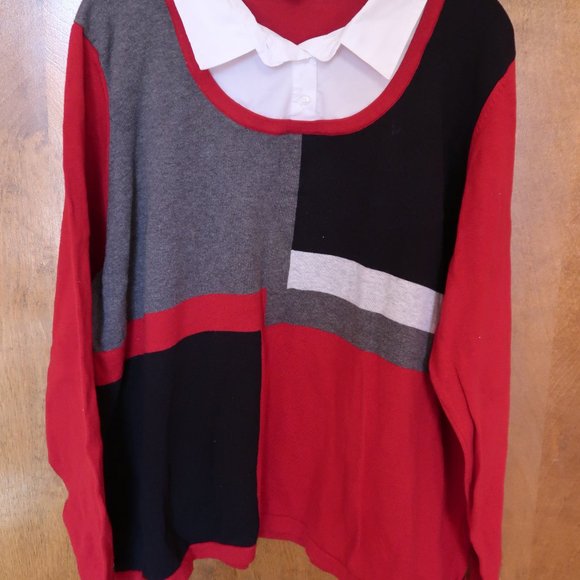 East 5th Woman Long-Sleeve Pullover Sweater with 2-1 Shirt Collar in Size 3X - Picture 6 of 9